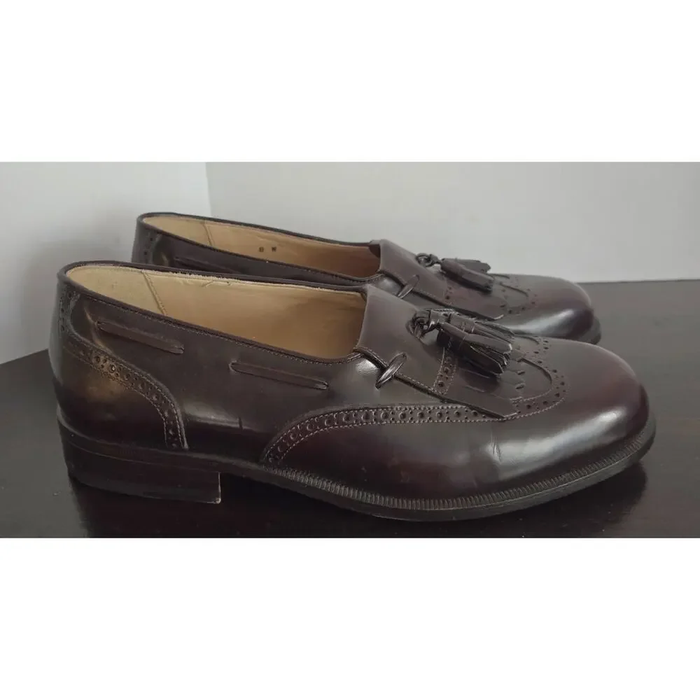 John W Nordstrom Men Kiltie Tassel Wingtip Loafers 8 W Burgundy Italy Leather